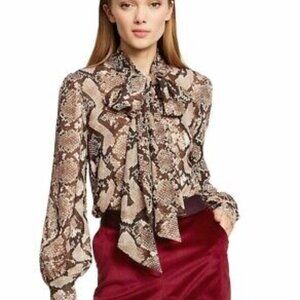 Altuzarra for Target Snakeskin Snake Animal Print Bow Tie Neck Blouse Shirt Top